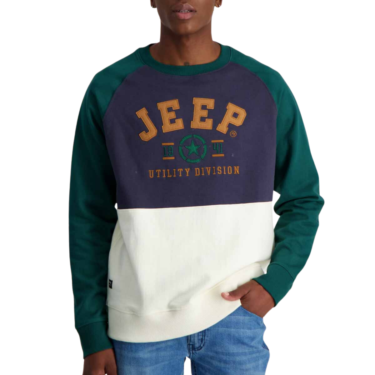 JEEP MENS COLOUR BLOCK CREWNECK SWEATER - Image 2