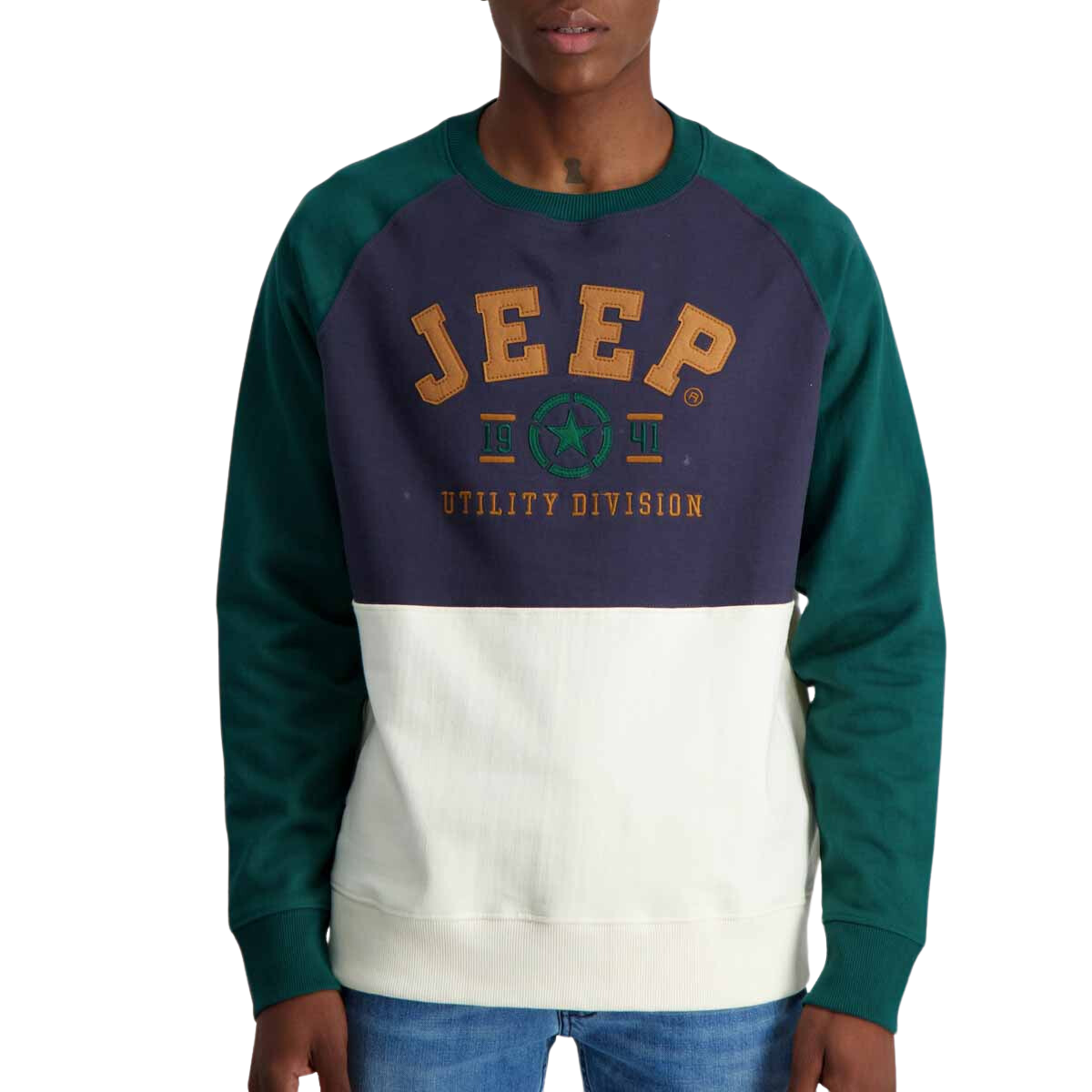 JEEP MENS COLOUR BLOCK CREWNECK SWEATER