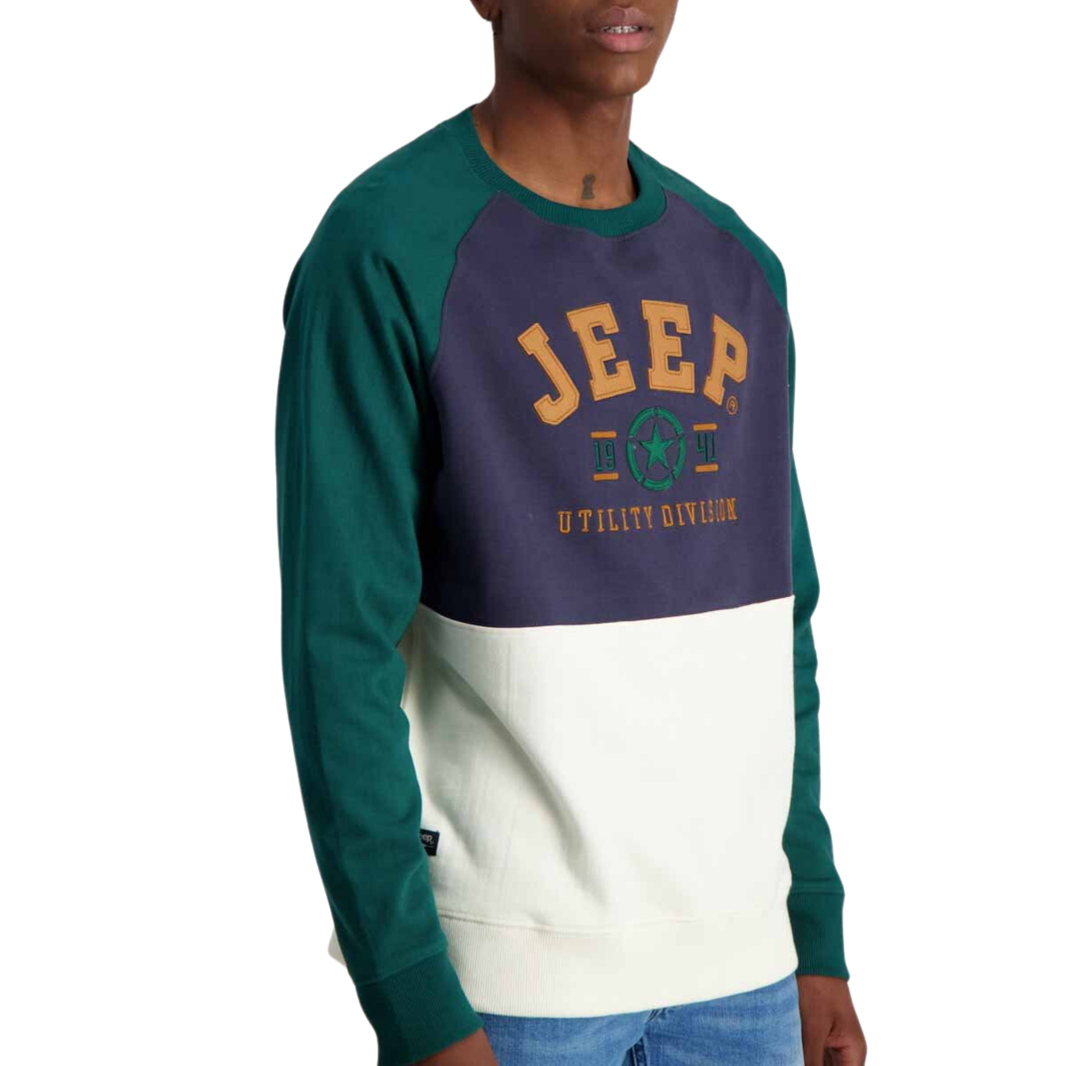 JEEP MENS COLOUR BLOCK CREWNECK SWEATER - Image 3