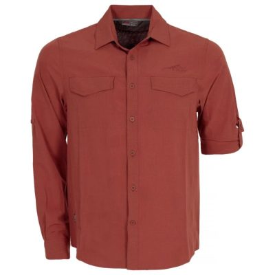 Long Sleeve, button up shirt with collar. Outdoor.